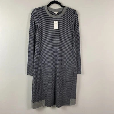 J Jill Long Sleeve Sweater Shift Dress Size Small Gray Blue Striped - Image 1 of 4