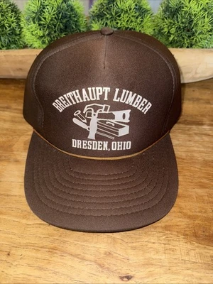 VINTAGE Breithaupt LUMBER Snap Back Mesh Trucker Hat Brown TOOLS Hanmer Saw - Image 1 of 4