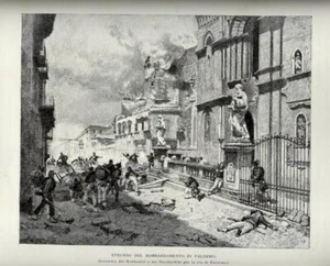 1884 Stampa Antica = GARIBALDI BOMBARDAMENTO DI PALERMO = Risorgimento Old Print - Picture 1 of 1