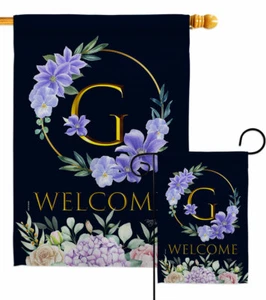 Welcome G Initial Garden Flag Floral Spring Decorative Gift Yard House Banner - Picture 1 of 17