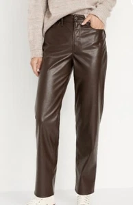 NEW OId Navy High-Waisted OG Loose Faux-Leather Pants for Women brown (16 Tall) - Picture 1 of 4