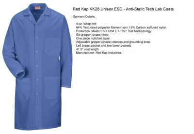 ESD Anti-Static Premium Lab Jacket Coat Unisex KK28 Red Kap Blue or White  - Image 1 of 3