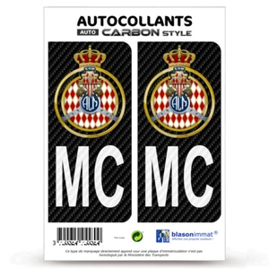 2 Stickers plaque immatriculation : MC Automobile Club de Monaco - Carbone-Style - Picture 1 of 9