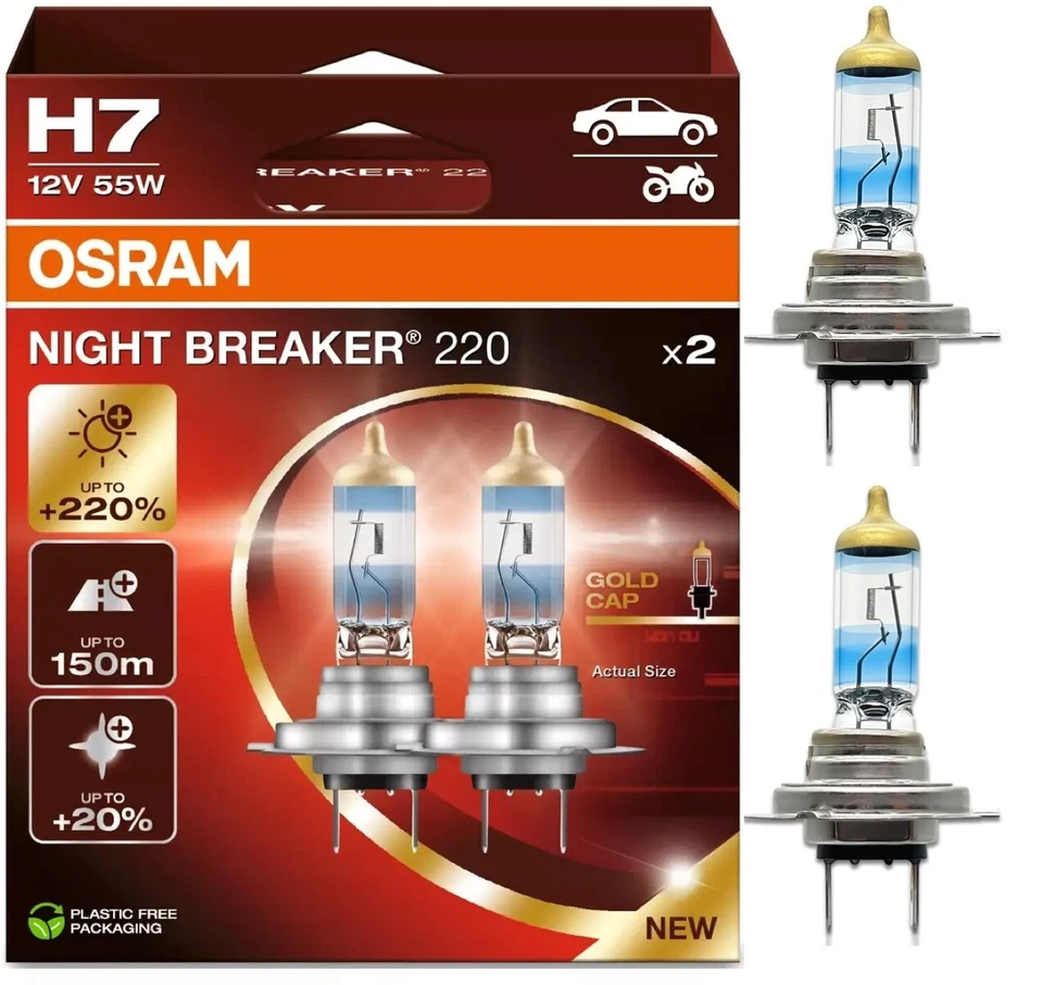 Osram Night Breaker 220 H7 55W Two Bulbs Headlight Low Beam Replacement Stock OE - Image 1 of 4
