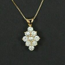 2Ct Round Cut VVS1 Moissanite Cluster Pendant Free Chain 14k Yellow Gold Plated