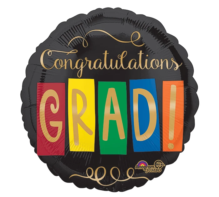 Balão Mylar Congratulations Grad Graduation preto 28" grande folha redonda - Imagem 1 de 1