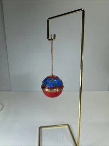 Vintage Schmuckkästchen aufklappbar Porzellan Keramik Christbaumschmuck rot blau rund - Bild 1 von 9