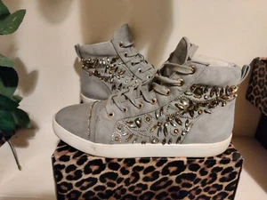River island - High top Grey Suede Trainers Diamante Studded - Size 7 - RRP £70 - Picture 1 of 4