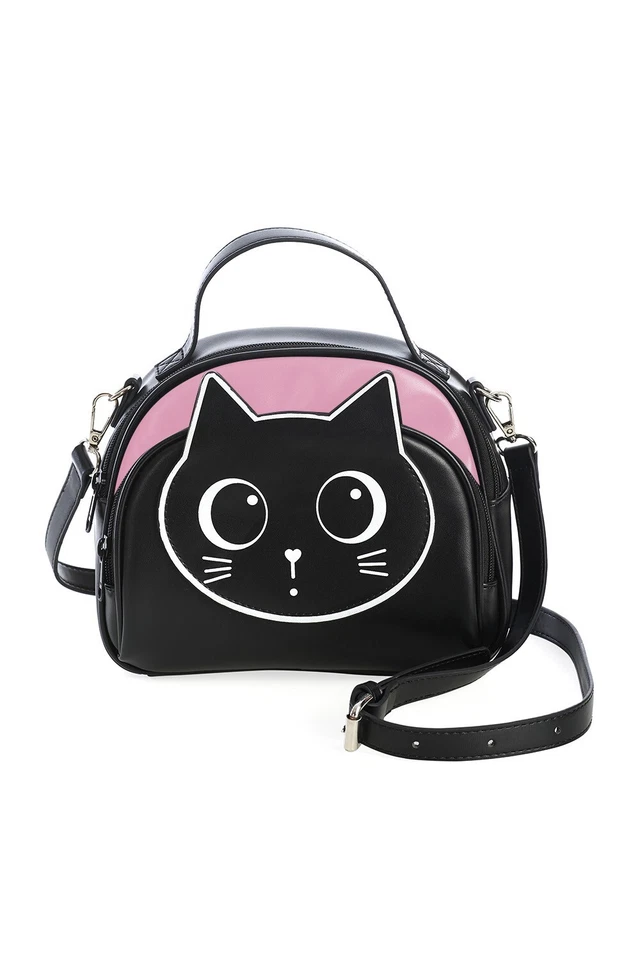 Bolso de hombro Haru rosa negro gatito gato rosa con bolsillo delantero ropa PROHIBIDA Foto 1 de 1