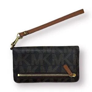 Cartera Michael Kors Signature Jet Set Marrón MK Logo Viaje Slim Tech Muñequera - Imagen 1 de 4