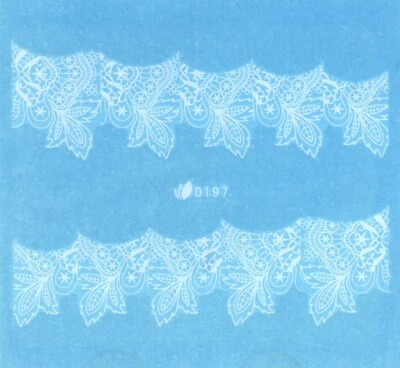 DRESS YOUR NAILS WATER DECALS Nagel Wasser Aufkleber - weiße Spitze Hochzeit elegante Transfers Aufkleber - D-197W - UK