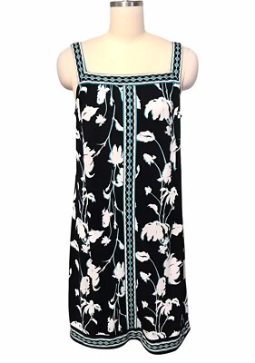 Vestido recto Mary McFadden Petite Collection azul negro floral para mujer talla 12P” Foto 1 de 4