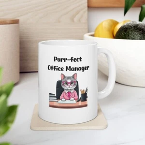 Cat Lover Mug, Funny Kitty Coffee Cup for Office, Purr-fect Office Manager Gift, - Picture 1 of 6