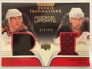 2003-04 Upper Deck Rookie Update Derek Roy/Chris Drury Jerseys RC /999 #173