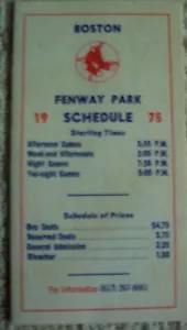 Boston Red Sox Pocket Spielplan 1975 - Bild 1 von 2