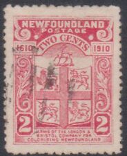 (F233-92) 1910 New Found Land 2c red coat of arms stamp (CQ) 