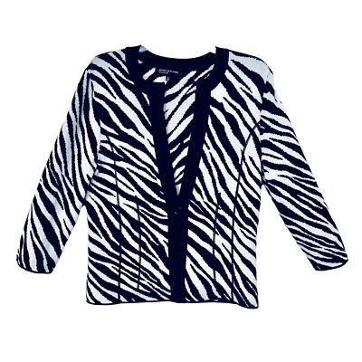 Cárdigan Jones New York Signature para mujer M blanco y negro con estampado de cebra manga 3/4 Foto 1 de 4
