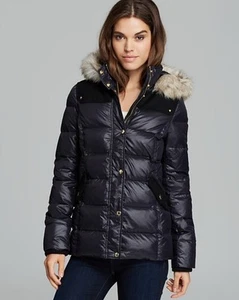 Juicy Couture Women's Faux Fur Collar Hooded Long Down Puffer Jacket Coat  - Picture 1 of 2