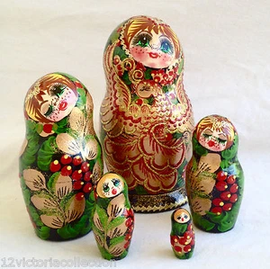FIREBIRD Russian Fairytale Babushka Hand Painted Nesting DOLL set of 5 - Picture 1 of 9