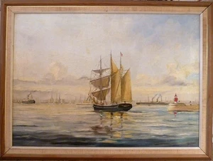 V. JACOBSEN! HARBOR SCENERY WITH SEVERAL SHIPS - Picture 1 of 5