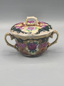 Vintage Shimamura Hand Painted Porcelain Canister-Plate Set - Picture 1 of 10