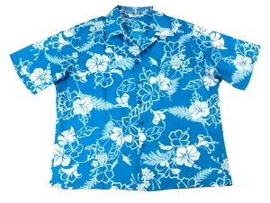 Vintage Hilo Hattie Polyester Shirt Mens 2XL Blue White Floral USA Hawaiian READ - Picture 1 of 13