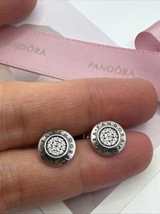 Authentic Pandora Clear CZ Sparkling Logo Stud Earrings #290559CZ - Picture 1 of 7
