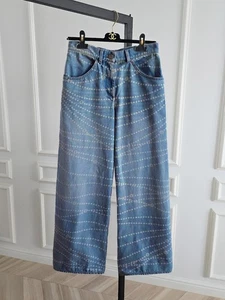 NWT CHANEL 25P PEARL PATTERN WIDE JEANS MID-BLUE FR38 - Picture 1 of 4