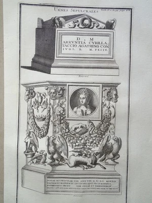 Urne Sepulcrale röm. Grab Architekt Nekropole Sphinx Montfaucon Kupferstich 1722 - Bild 1 von 2