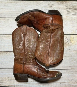 Tony Lama Men's 11 EE Peanut Brittle Teju Lizard & Leather Cowboy Boots CZ812 - Picture 1 of 7
