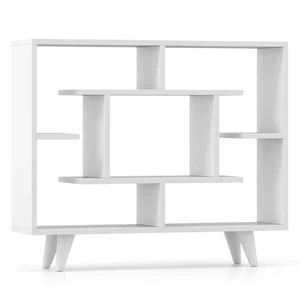 Bookshelf Geometric Bookcase w/ Anti-Tipping Kit Storage Shelving Unit White - Picture 1 of 9