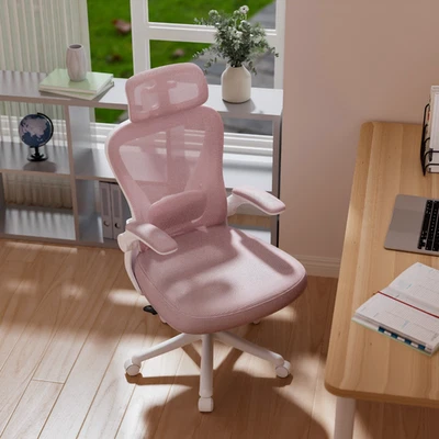 Pink Mesh Computer Office Chair High Back Ergonomic Desk Chair Swivel Chair - Image 1 of 4