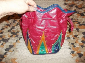 Vintage 80er Samir USA Leder Kordelzug Bucket Bag rosa Handtasche ~ hat Preisschild - Bild 1 von 15
