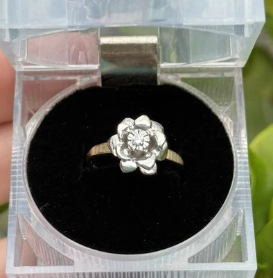 Anillo rosa diamante oro blanco y amarillo macizo 10k vintage talla 7 Foto 1 de 4