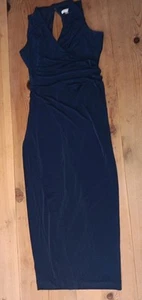 Calvin Klein Evening Gown Womens 14 Halter Neck Blue Ruched Jersey Back Cut Out - Picture 1 of 11
