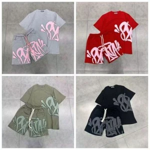 Syna Letter Foam Printed High Street Trendy T-shirt Shorts Sports Suit Comfort-* - Picture 1 of 11