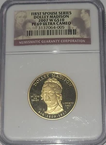 First Spouse Series 1/2 Troy Ounce .9999 Fine Gold Dolley Madison PF69 - Picture 1 of 4