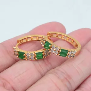 18K Yellow Gold Filled Women Green Mystic Topaz Hoop Huggie Earrings Jewelry - Picture 1 of 16