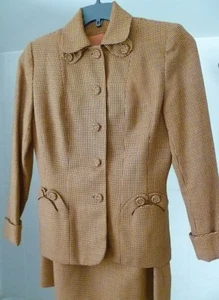 Vintage Women 1940's 2-piece Suit That Young Leeds Look Size 0 Brown/Black Check - Picture 1 of 20