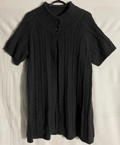 Lane Bryant 14/16w Long Black Cotton Blend Knit Cardigan Sweater Short Sleeve - Picture 1 of 10