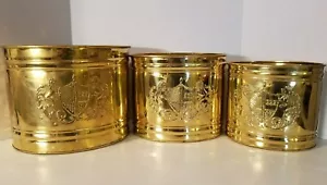 Menge 3 Vintage Messing Oval Wappen Dekorative Pflanzgefäße Wohnkultur - Bild 1 von 12
