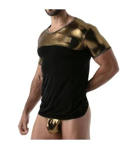 TOF PARIS T-Shirt Metal Lurex Edging Half-Cotton Half-Metallic Gold Shirt 18 - Picture 1 of 5