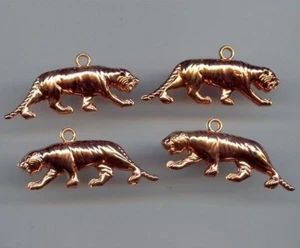 2 VINTAGE COPPER COATED ACRYLIC TIGER 44x19mm. DOUBLE SIDED PENDANTS 119 - Picture 1 of 1