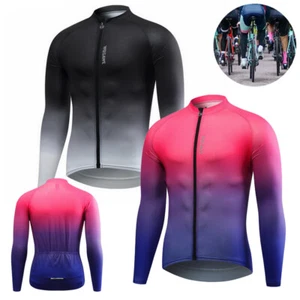 Radtrikot Langarm Herren MTB Atmungsaktiv Schnell Trocknen Vollreißverschluss Fahrrad Tops - Bild 1 von 14