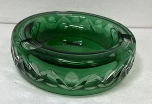 Emerald Crystal Cut to Clear Bohemia Green Ashtray. - Picture 1 of 6