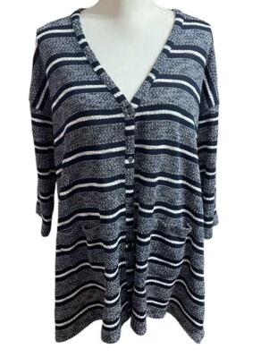 Просто Noelle женщин на пуговицах свитер темно-синий белый в полоску карманы XXL Lagom богемное - Изображение 1 из 4