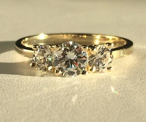 2Ct Round Cut Lab Created Three Diamond Engagement Ring 14k Yellow Gold Plated. - Picture 1 of 5