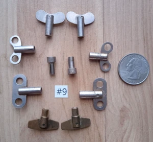 #9 Lot 10 vintage wind-up winding alarm clock keys round hole Steampunk - Picture 1 of 8