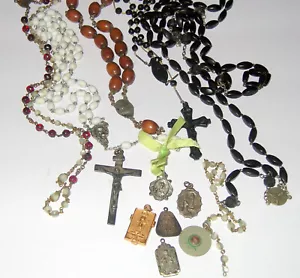 Vintage Rosary & Religious Medal Lot..Glass Relic Our Lady of Lourdes..12PC - Picture 1 of 12