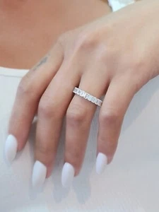 3.00Ct Emerald Cut Certified Lab Grown Diamond Ring Eternity Band 14k White Gold - Picture 1 of 24